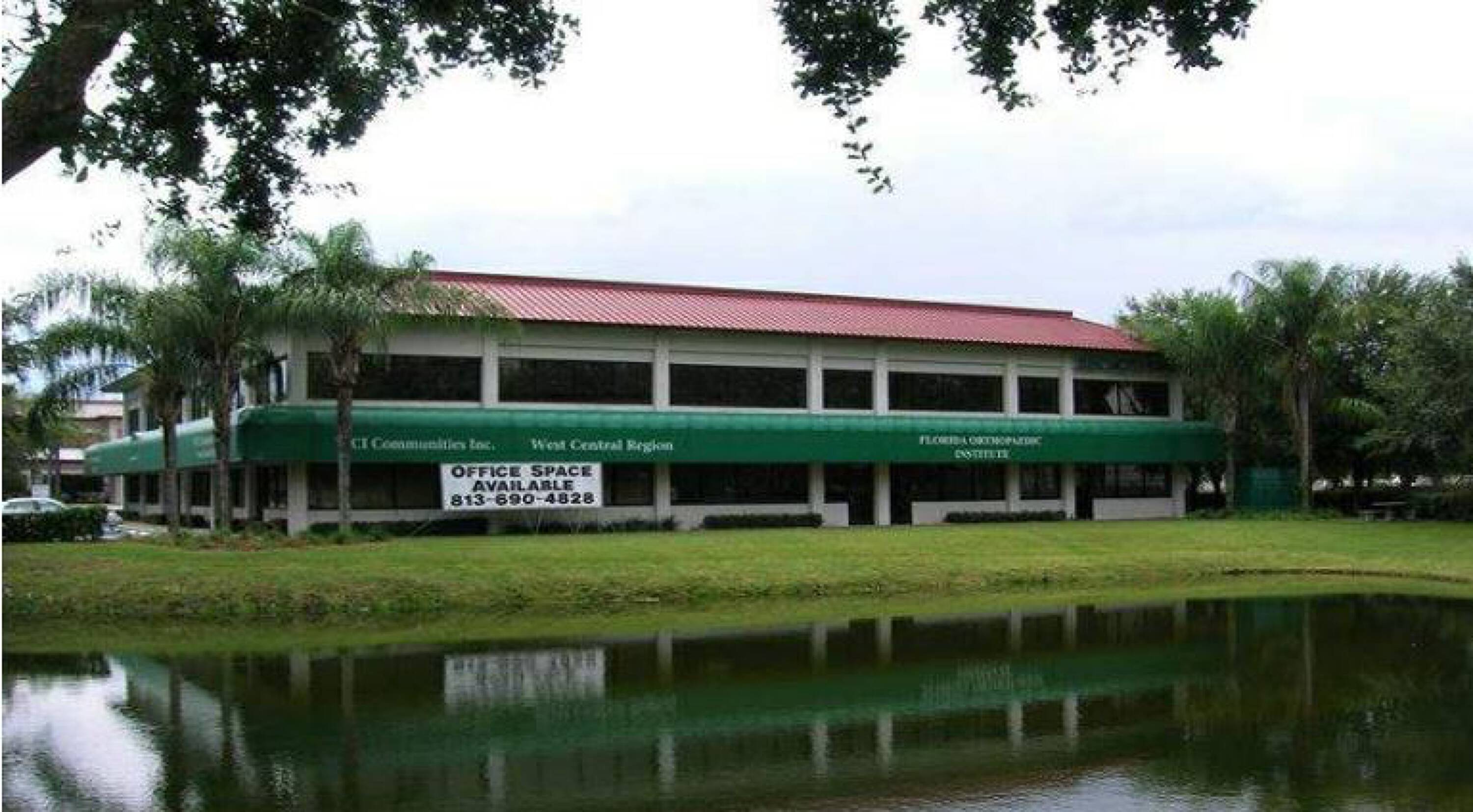 Corporate center rear with reflecting pond