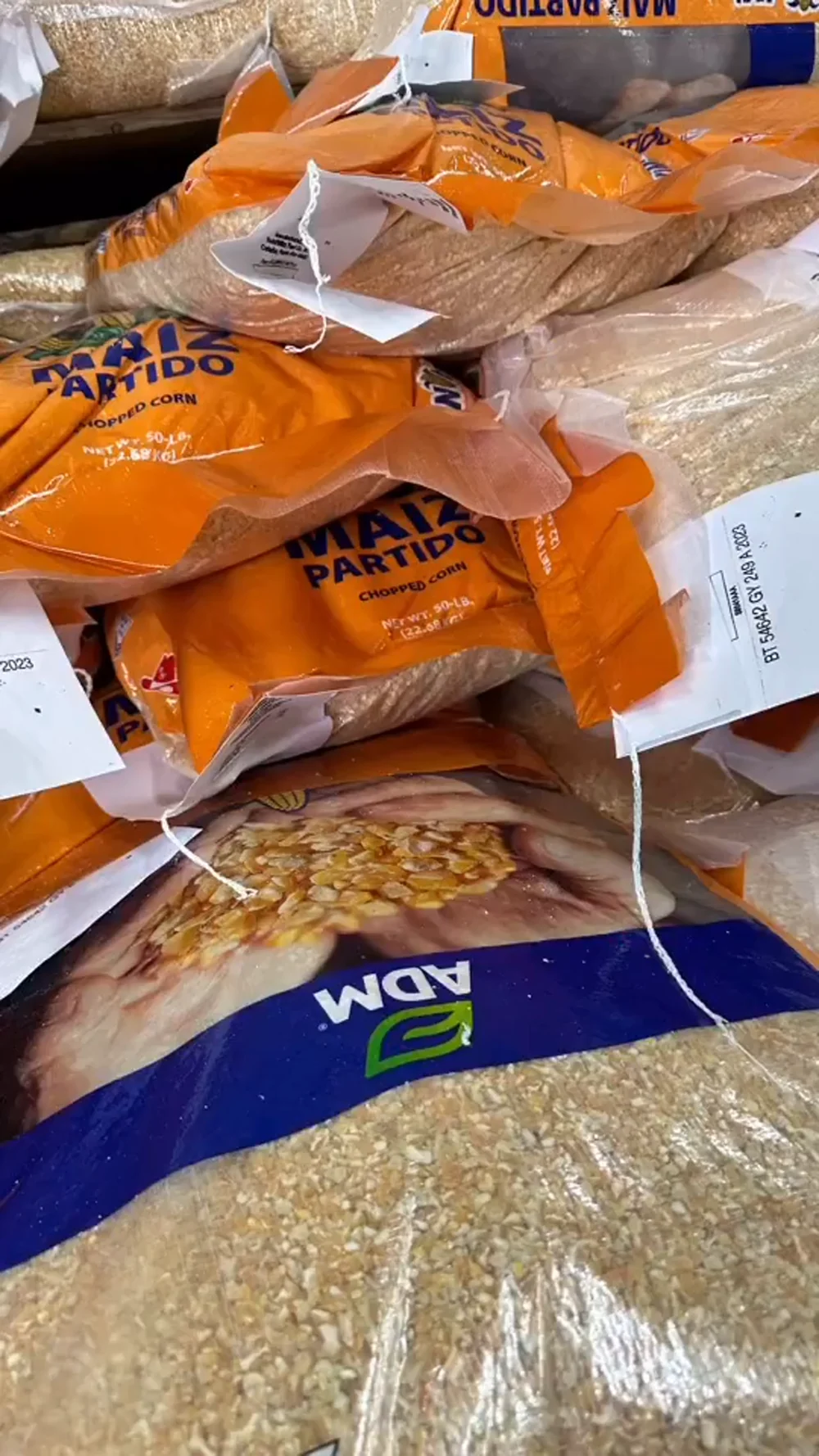 Sacos de maíz entero