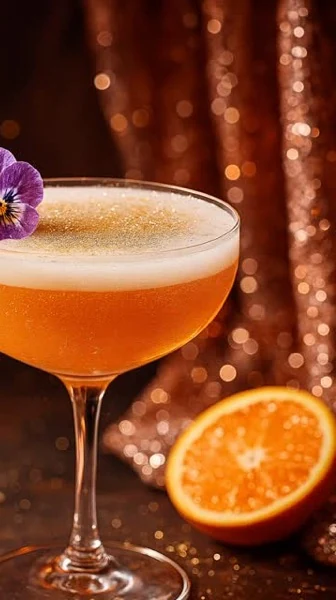Cóctel de autor de Barrel Craft Collective servido en copa con flor comestible