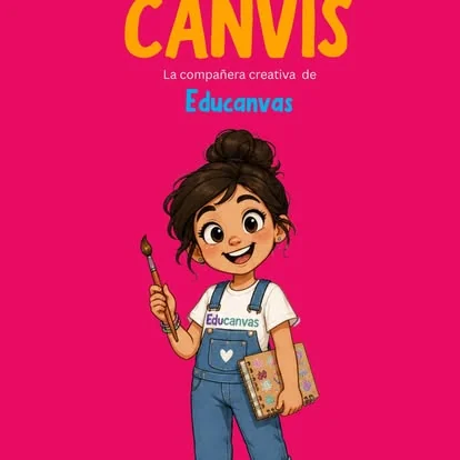 Ilustración de Canvis, la compañera creativa de Educanvas, con pincel y libreta