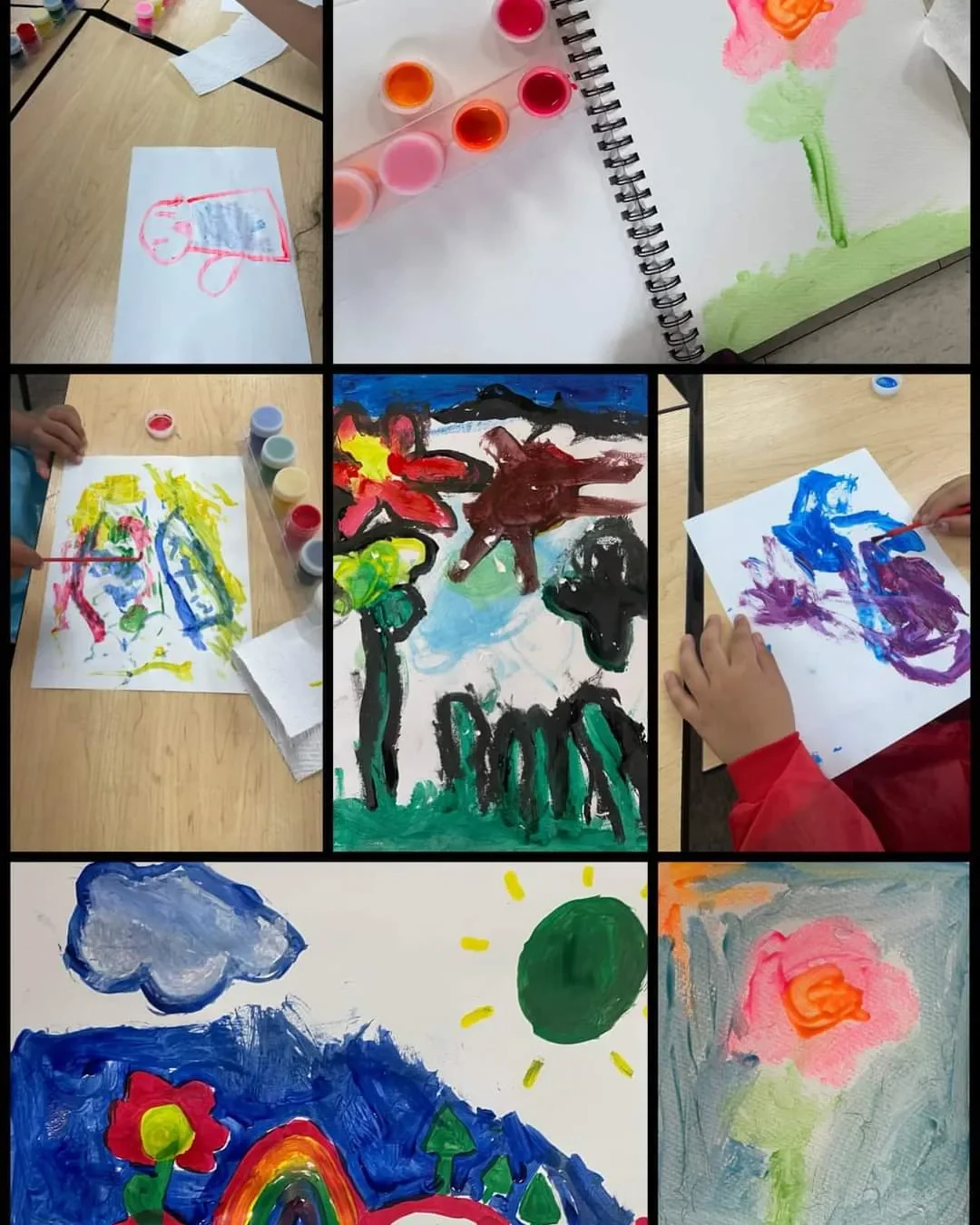 Collage de pinturas coloridas creadas por participantes de Educanvas