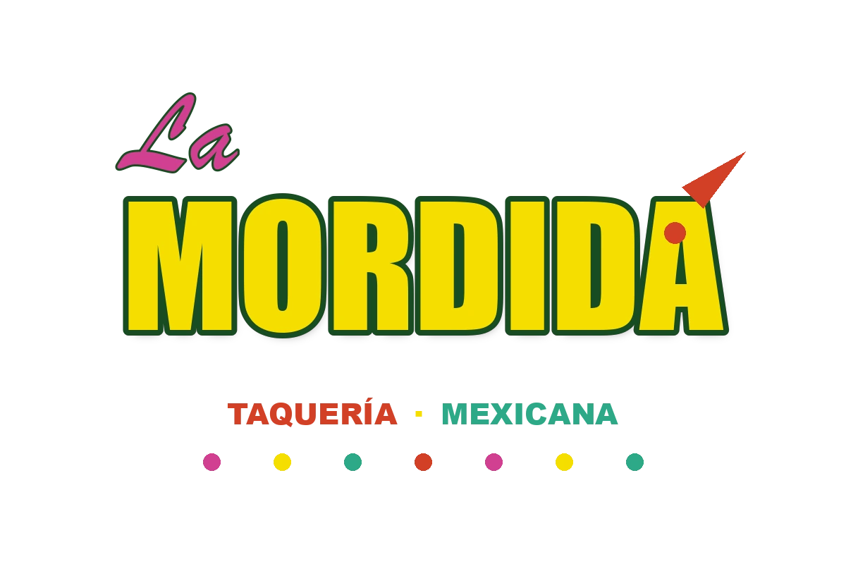 Logo de La Mordida: esqueleto con sombrero en bicicleta con un taco colgando