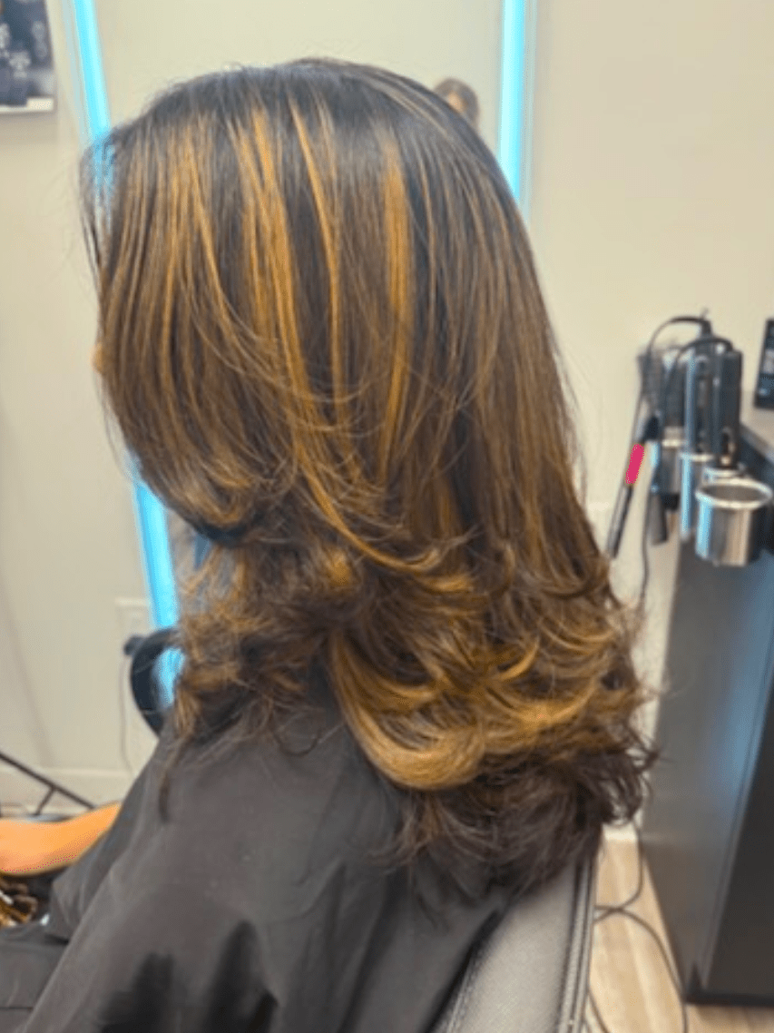 Caramel highlights layered bob