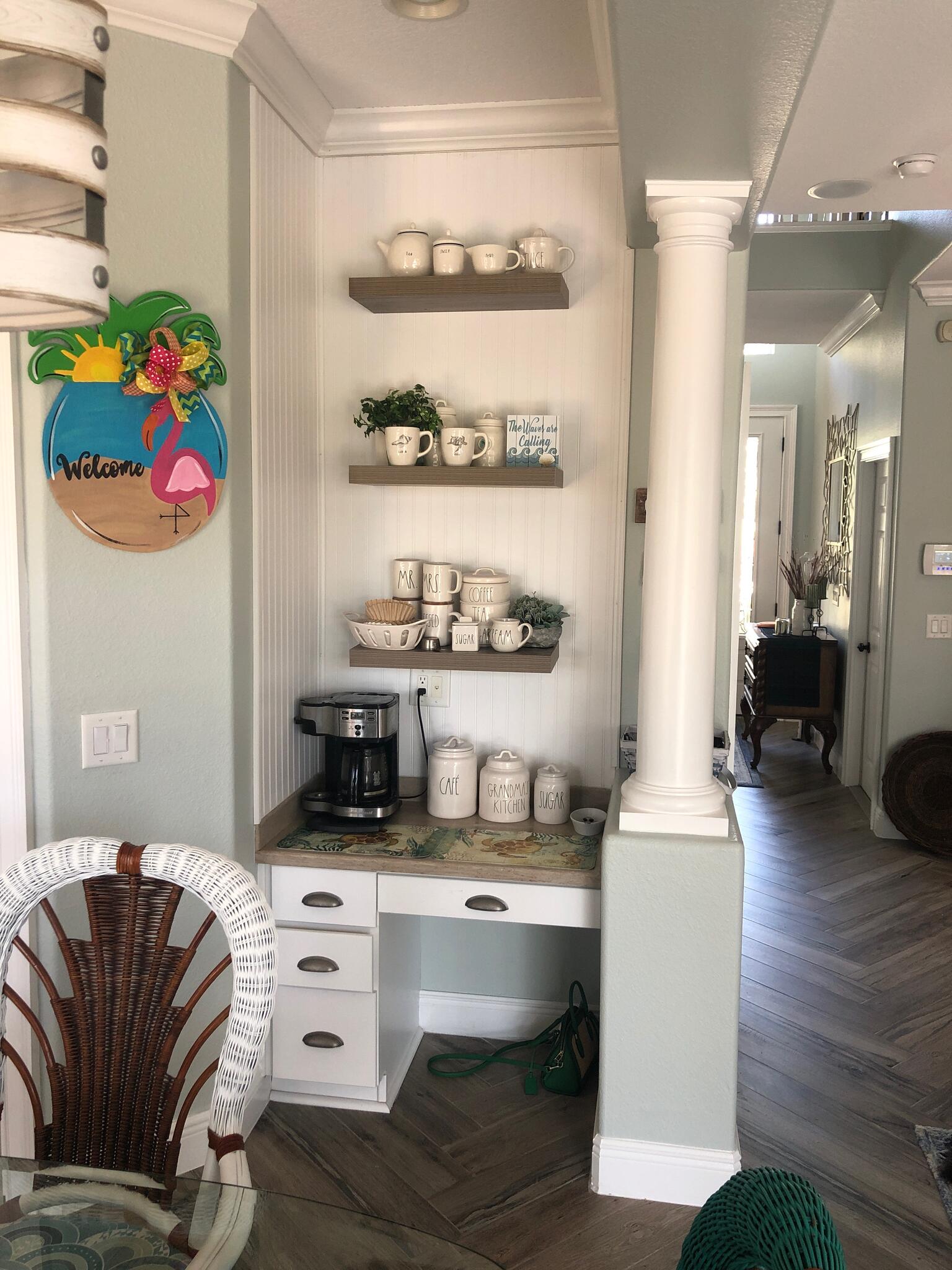 Coffee bar floating shelves install