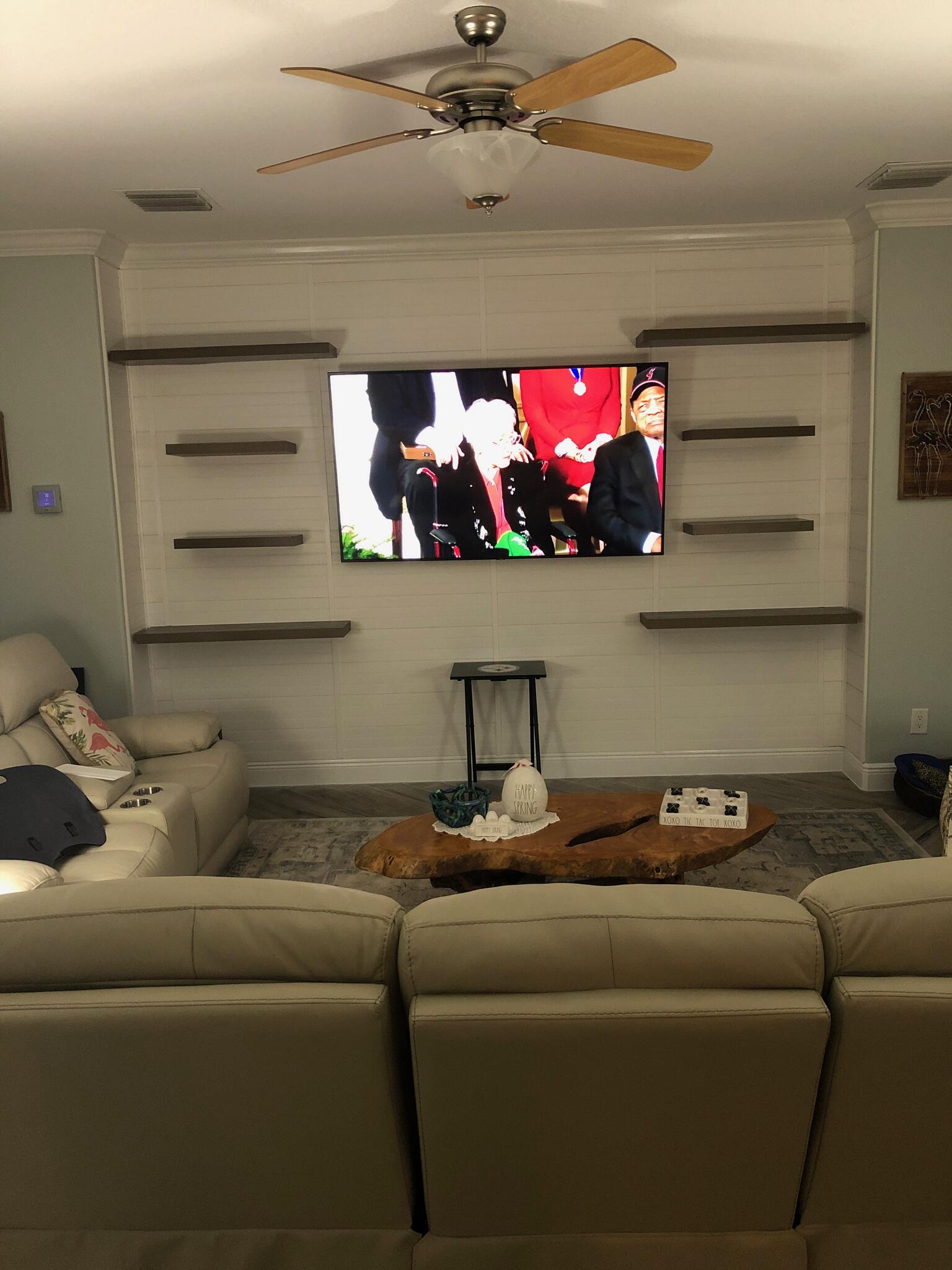 Floating shelves installed after TV mount